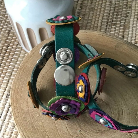 LAST 1! NEW 100% Leather Daisy Bracelet Handmade Mexico Boho 2-Snap Festival - Picture 9 of 12